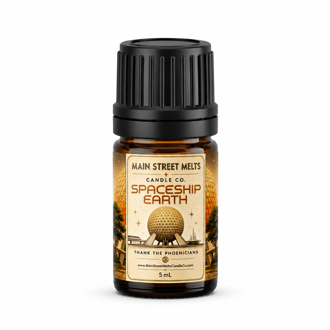 Bottle of 'Spaceship Earth' fragrance oil from Main Street Melts on a white background