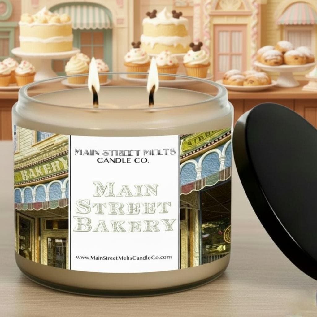 Main Street Bakery | Disney Inspired Scented Soy Candle - Vanilla Cream + Cake Fragrance