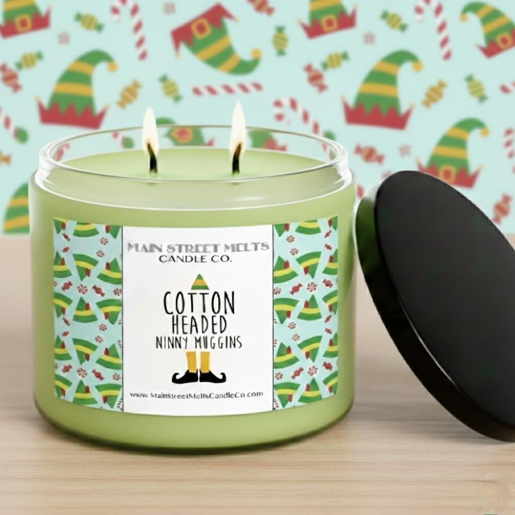 Cotton Headed Ninny Muggins | Elf Inspired Scented Soy Candle - Peppermint Cocoa Fragrance