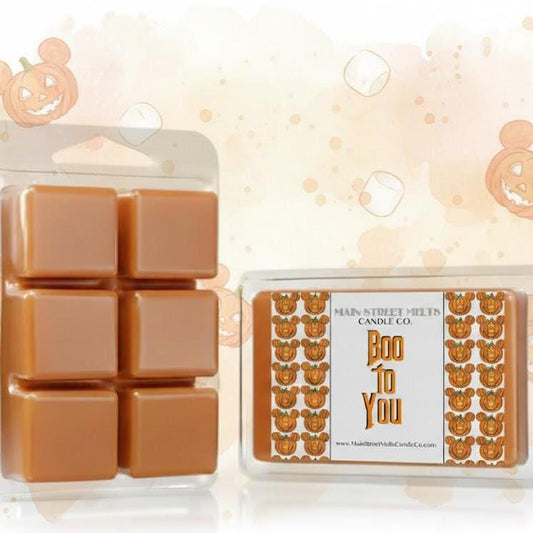 Boo To You | Disney Inspired Wax Melt - Pumpkin Vanilla Marshmallow Scented Soy Candle Tart